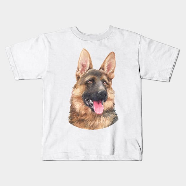 Pretty German Shepherd Watercolor Art Kids T-Shirt by doglovershirts